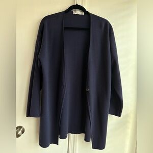 Vintage Navy Wool Open Front  Minimalist Lagen Look Long Line Flared Cardigan S
